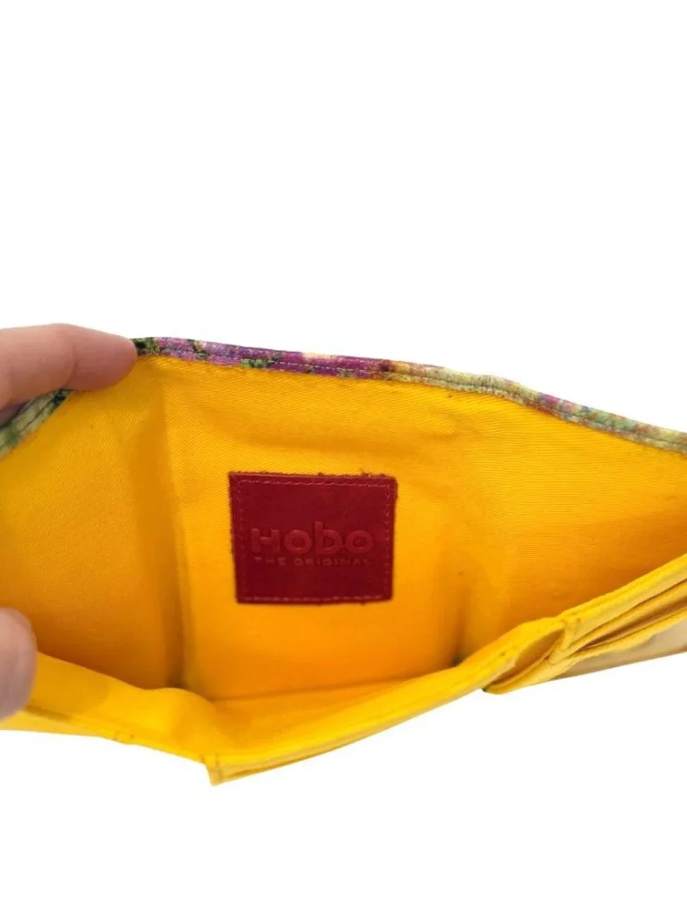 Hobo The Original Floral Trifold Wallet 100% Leather Exterior Cotton Interior
